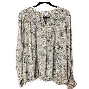Part Two - Katarina - Printed Flowy Blouse - Cement Outline - Tan